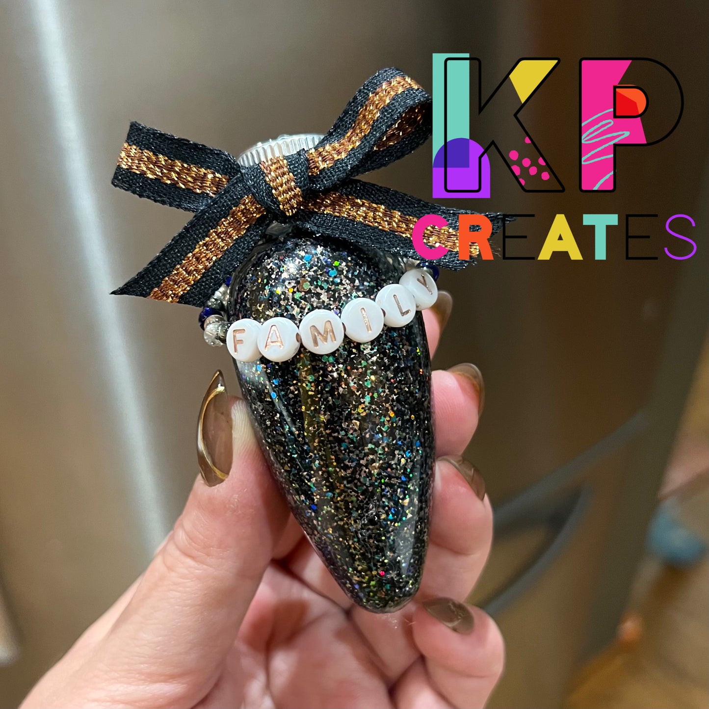 Family Black Glitter Friendship Bracelet Ornament