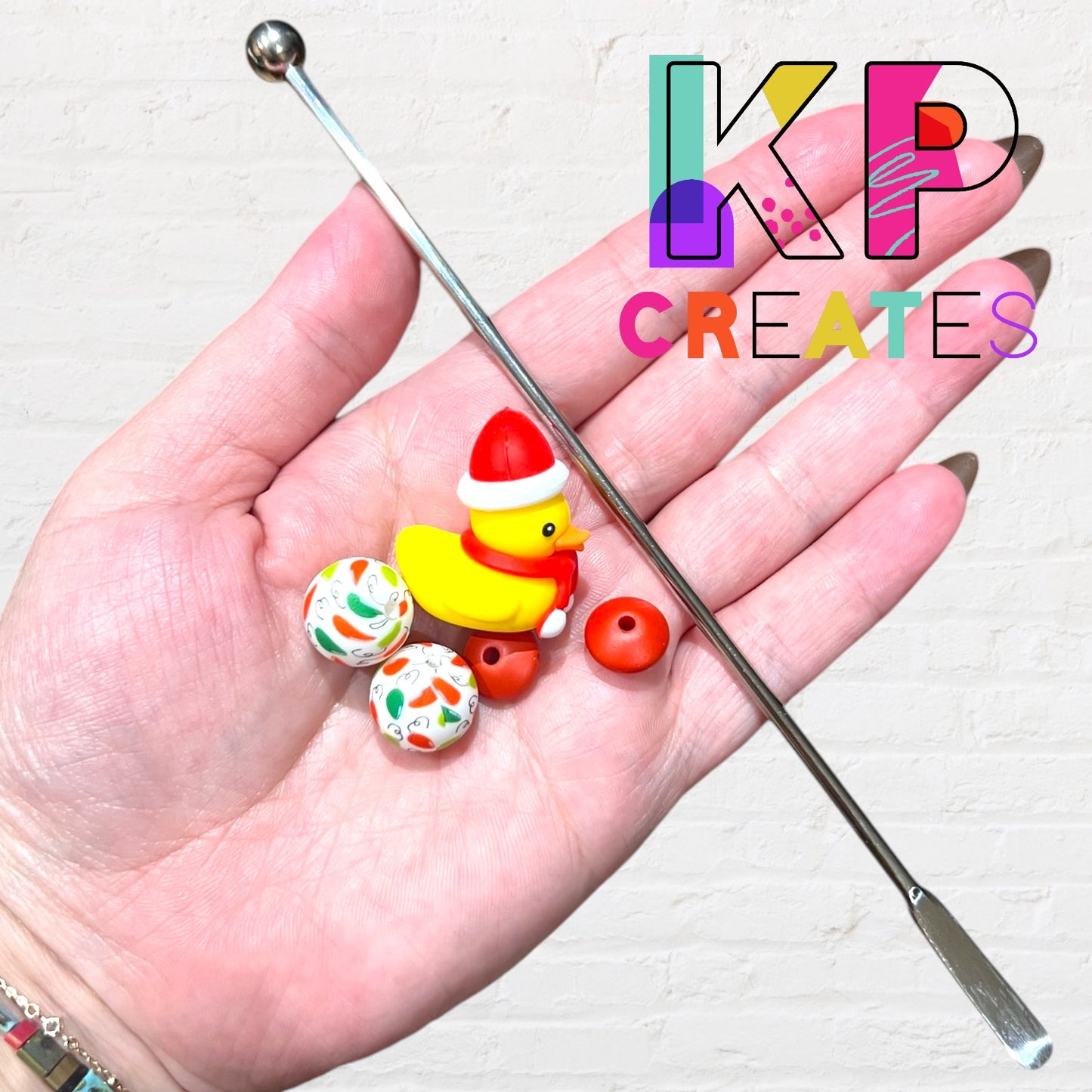 Christmas/Santa Rubber Duck (Yellow) Beaded Drink Stirrer