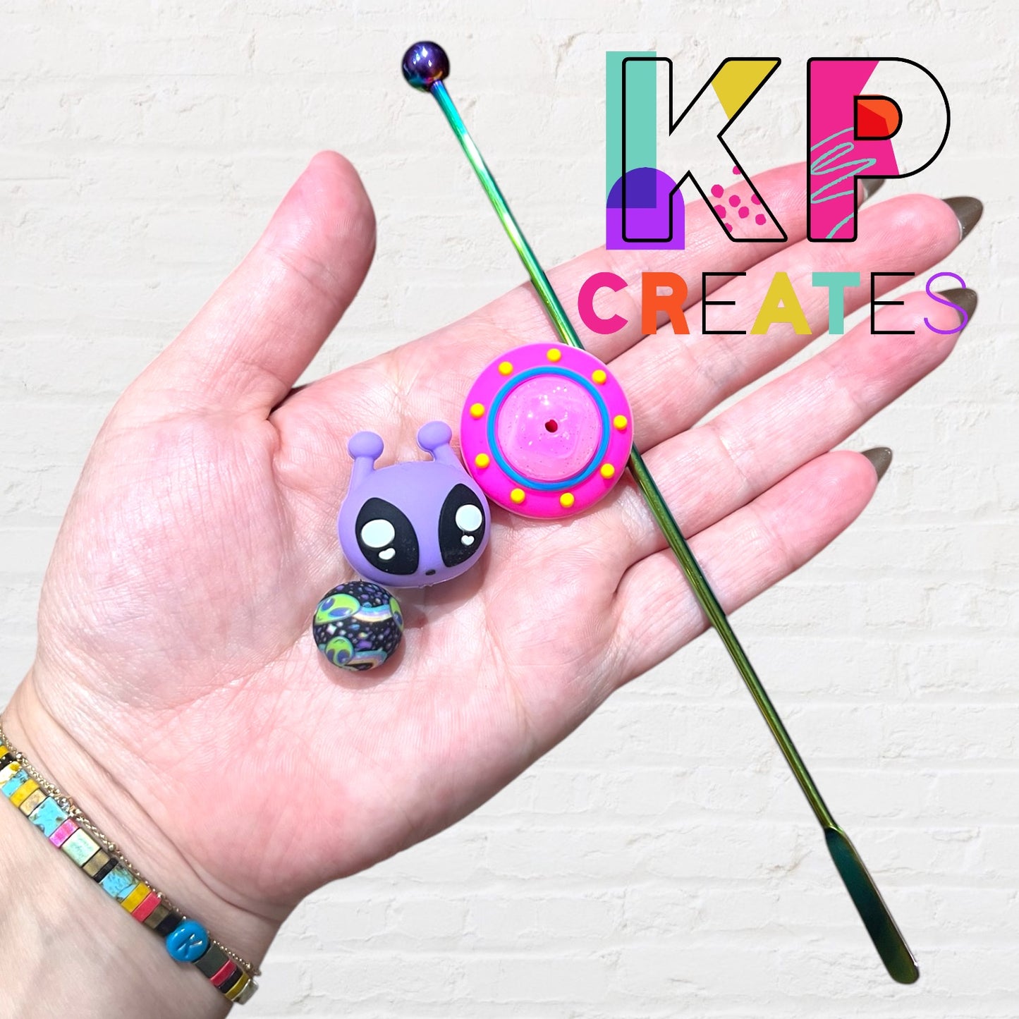 Purple Alien Beaded Drink Stirrer