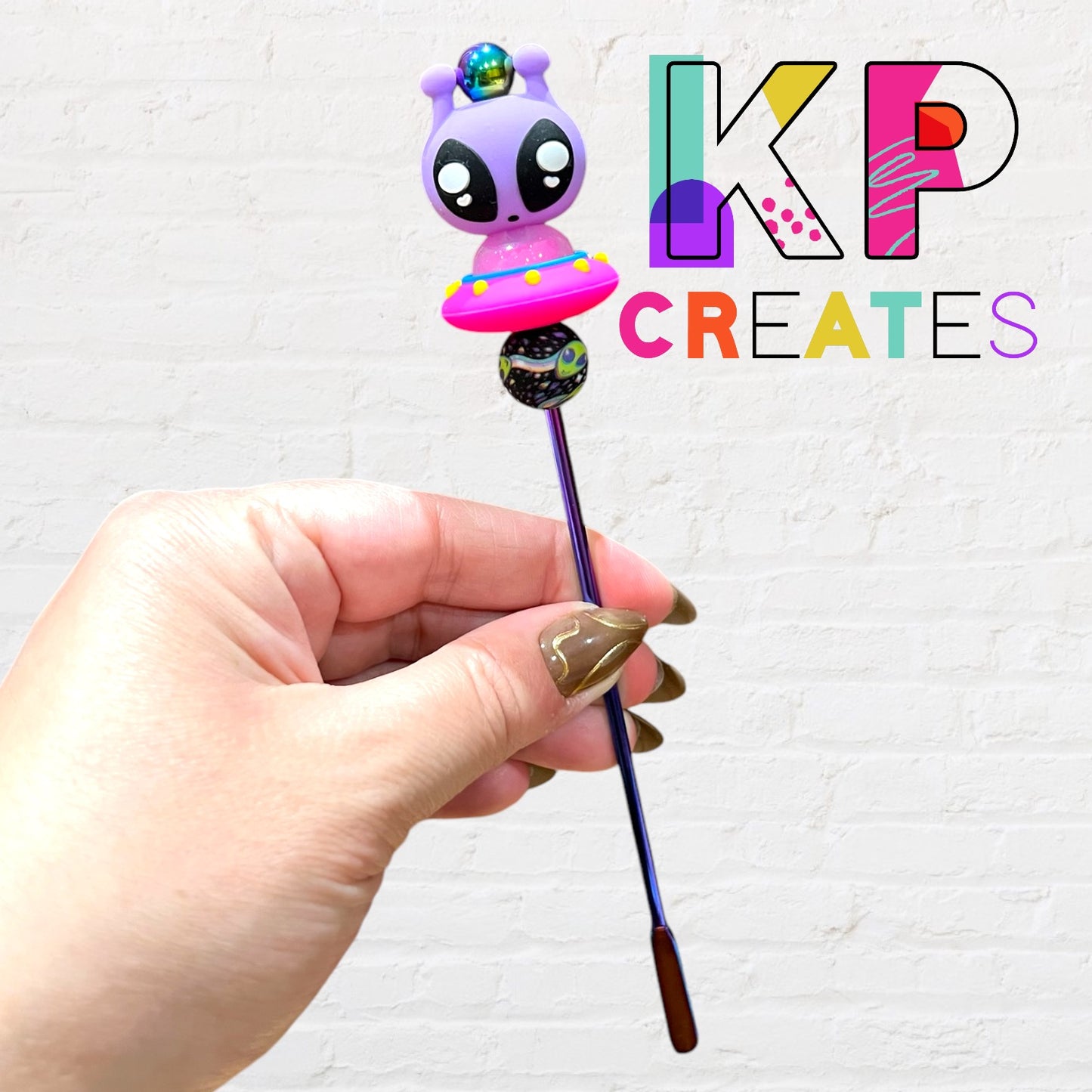 Purple Alien Beaded Drink Stirrer