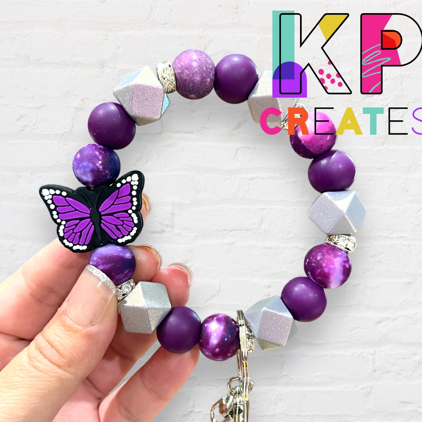 Galaxy Butterfly Silicone Bead Wristlet Keychain