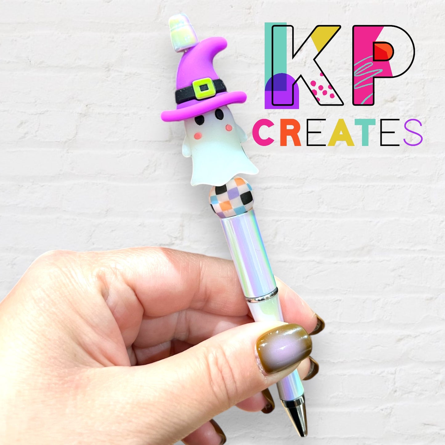 Cute Witch Ghost with Purple Hat Beaded Pen