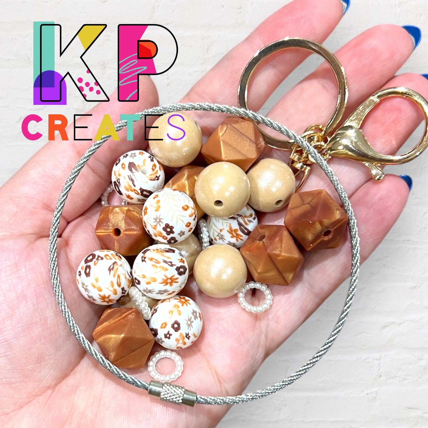 Caramel Fall Floral Silicone Bead Wristlet Keychain