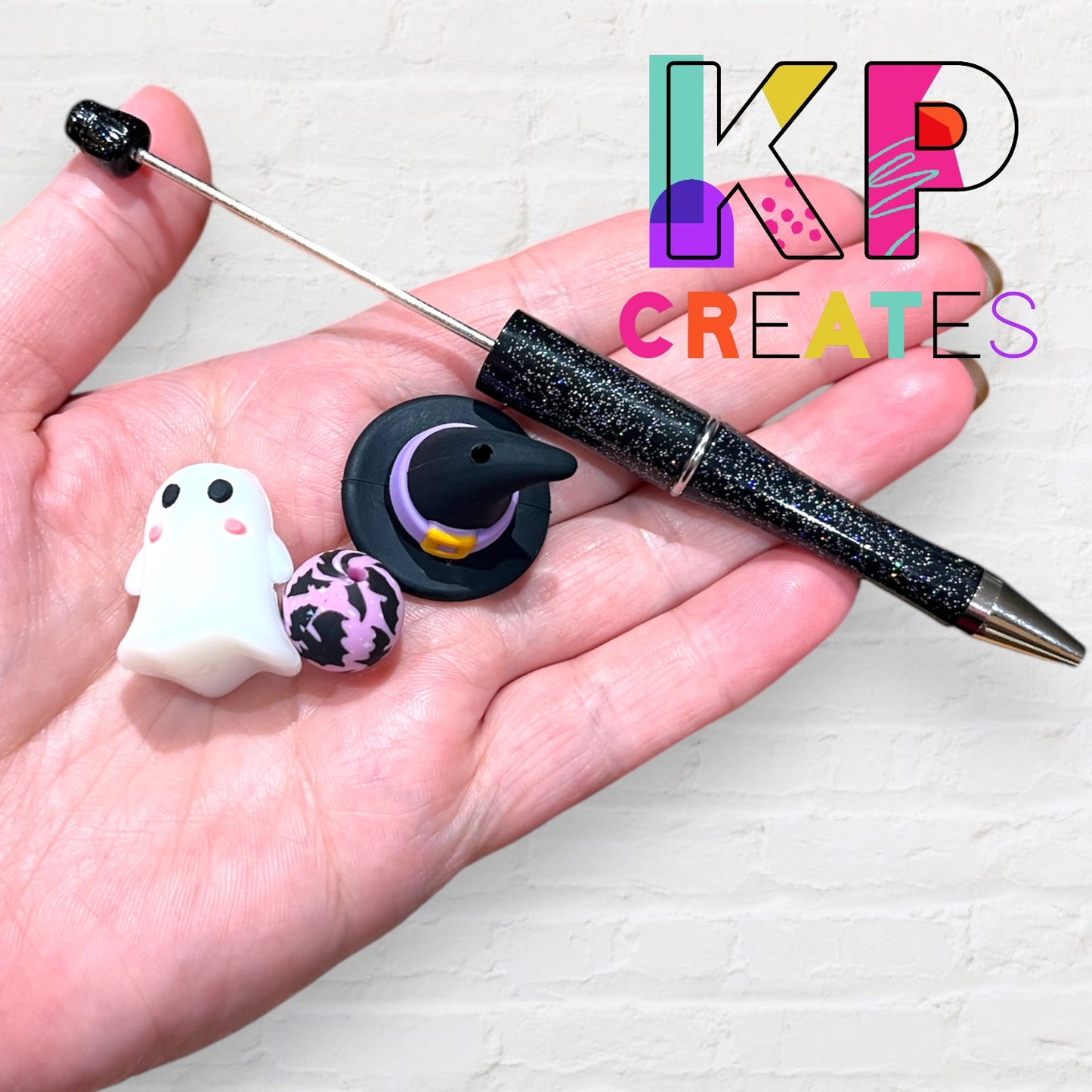 Cute Witch Ghost with Black Hat Beaded Pen